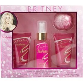 Fantasy Britney Spears By Britney Spears Hair Mist 3.4 Oz & Body Lotion 1.7 Oz & Body Wash 1.7 Oz & Bath Fizz 2.65 Oz For Women